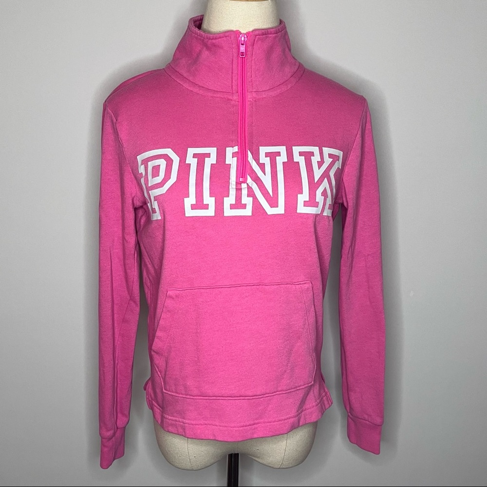 PINK VICTORIA’S SECRET Pink Half Zip Pullover XS Mock Neck White